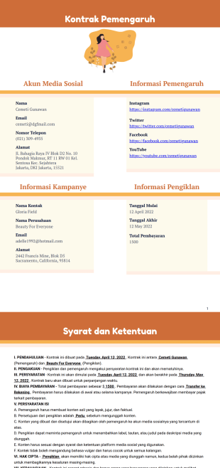 Kontrak Pemengaruh Template PDF