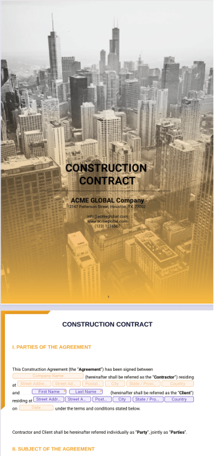 Free Construction Contract Template - PDF Templates