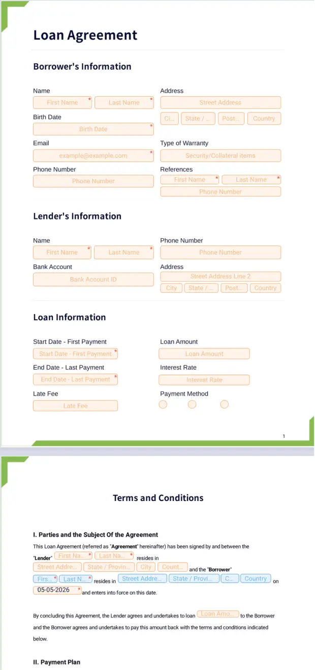 Free Loan Agreement Template