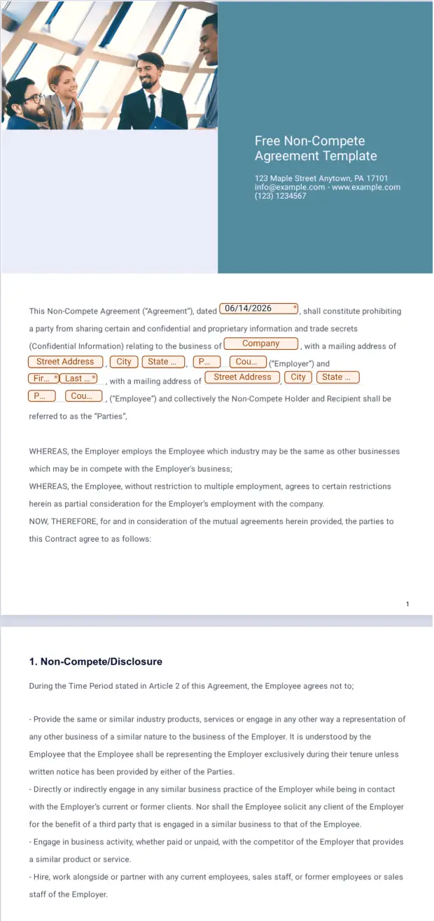 Free Non Compete Agreement Template
