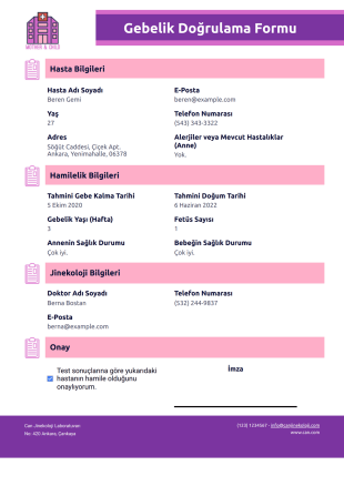 Gebelik Doğrulama Belgesi Şablonu - PDF Şablonları