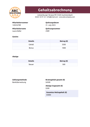 Gehaltsabrechnung Vorlage - PDF-Vorlagen