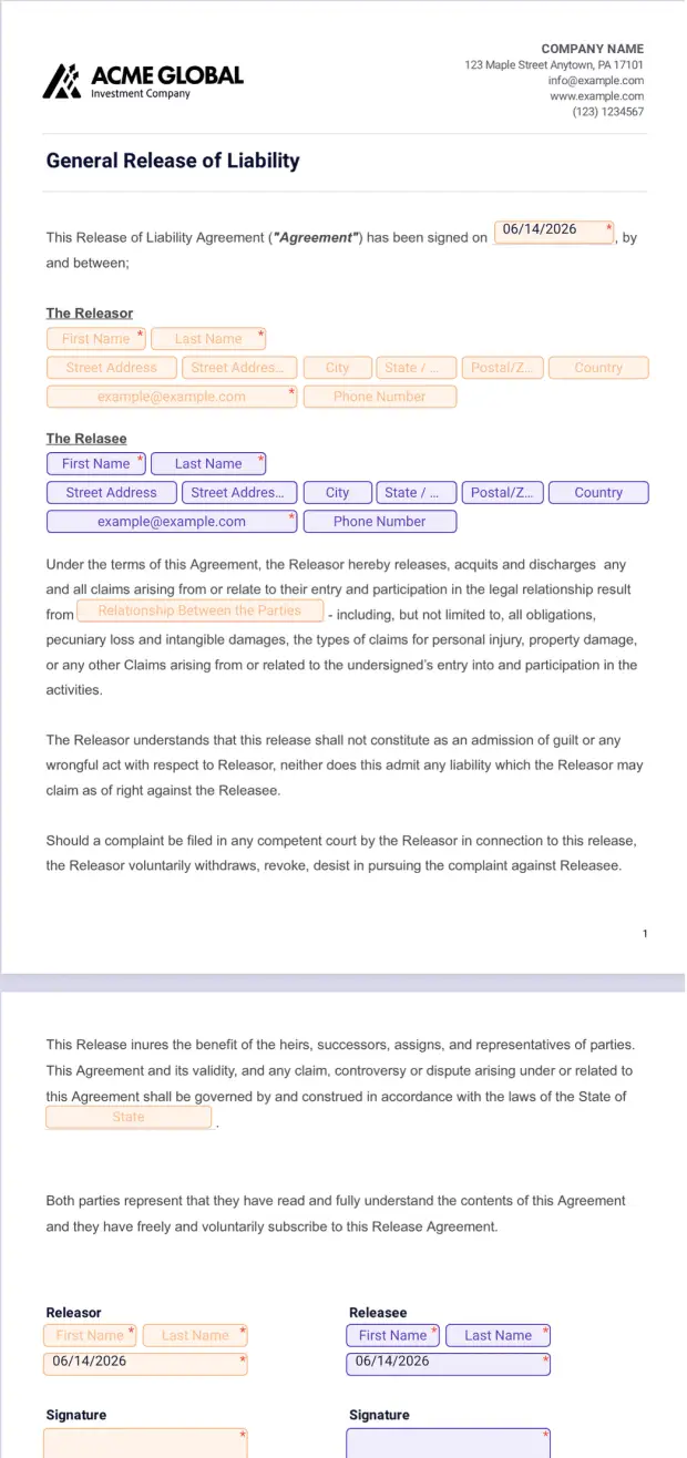General Release of Liability Form