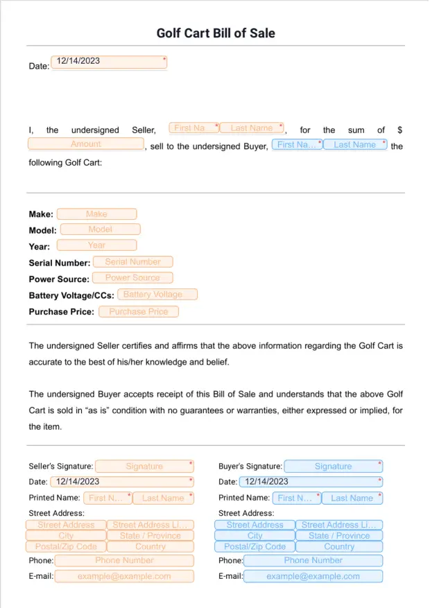 Golf Cart Bill of Sale