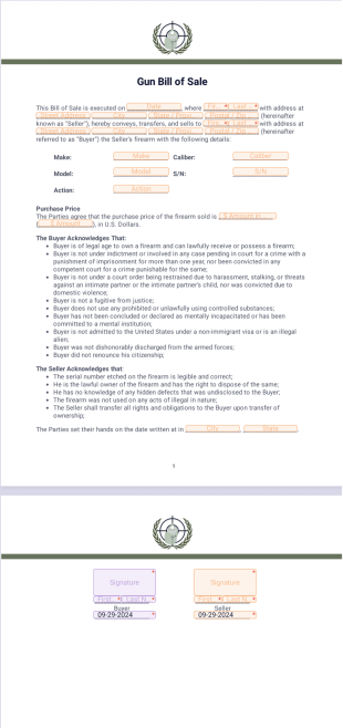 Gun Bill of Sale PDF Template