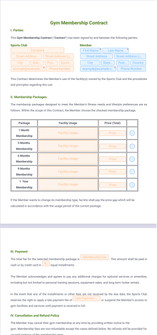 Gym Membership Contract Template - PDF Templates