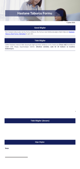 Hastane Taburcu Şablonu - PDF Şablonları