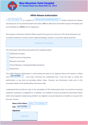 HIPAA Release Form Template - PDF Templates