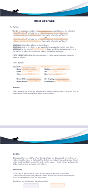 Horse Bill of Sale PDF Template