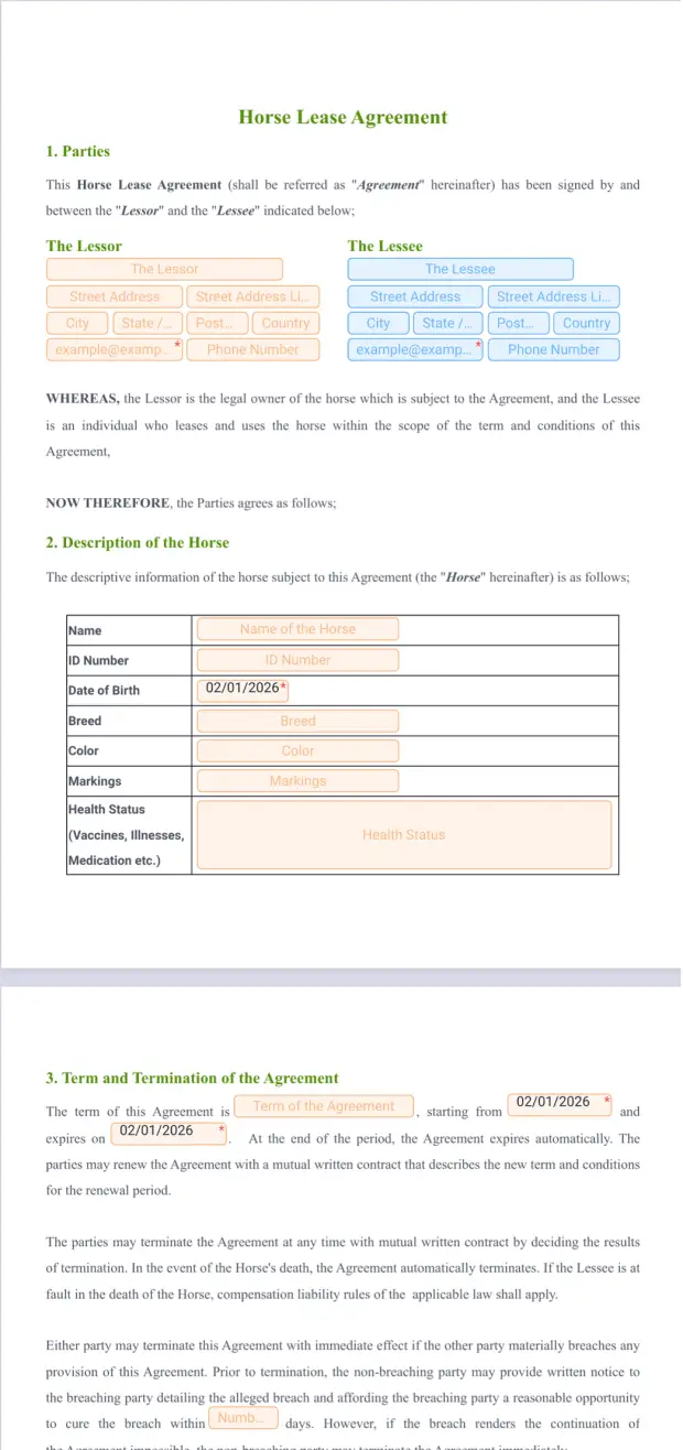 Horse Lease Agreement