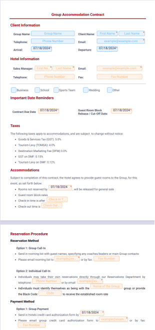 Hotel Group Accommodation Contract PDF Template
