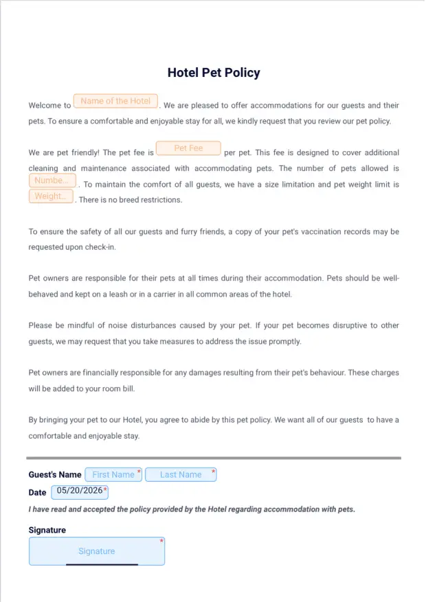 Hotel Pet Policy Template
