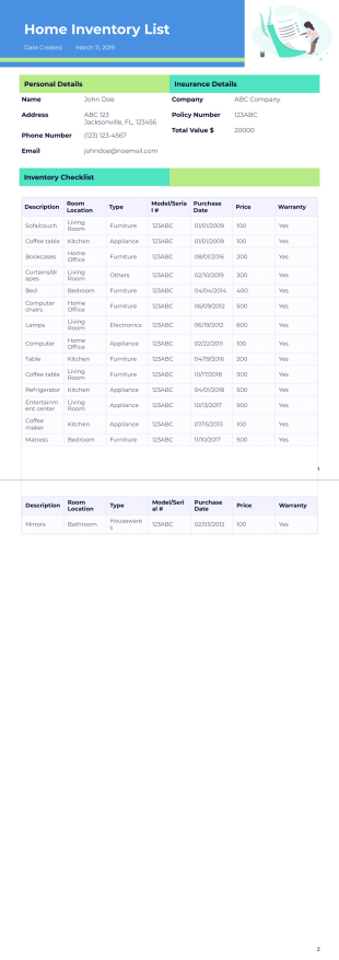 Household Inventory Template - PDF Templates