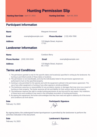 Hunting Permission Slip Template - PDF Templates