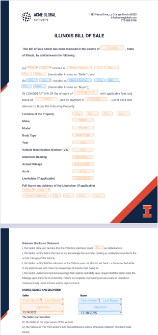 Illinois Bill of Sale PDF Template