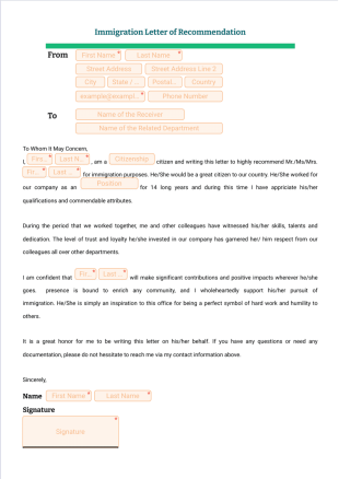 Immigration Letter of Recommendation PDF Template