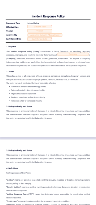 Incident Response Policy Template - PDF Templates
