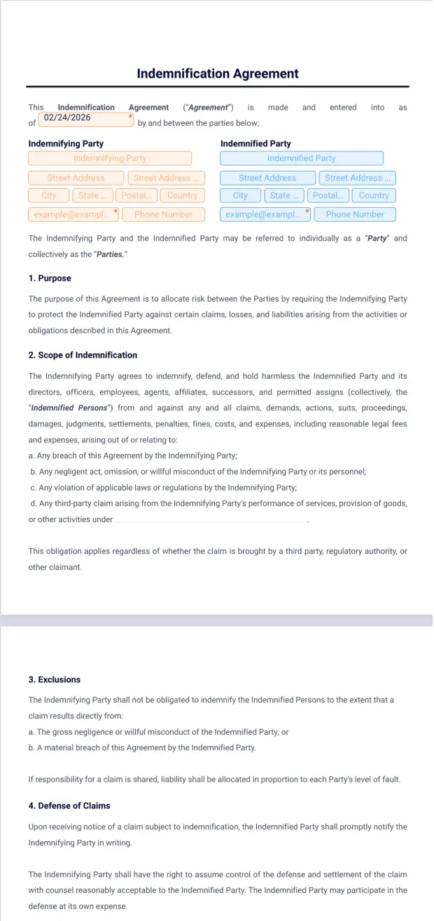 Indemnification Agreement Template