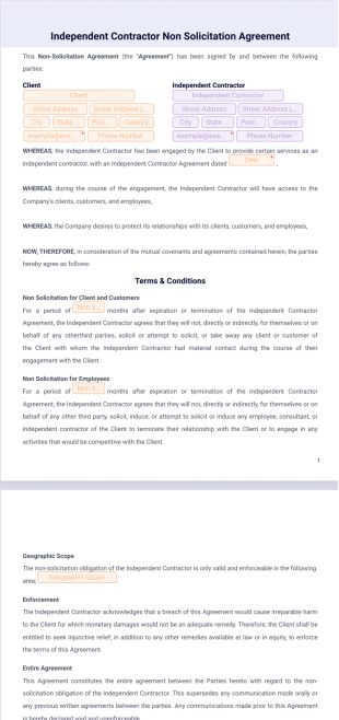 Independent Contractor Non Solicitation Agreement PDF Template