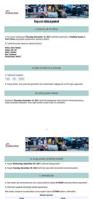 İnşaat Sözleşme Şablonu - PDF Şablonları