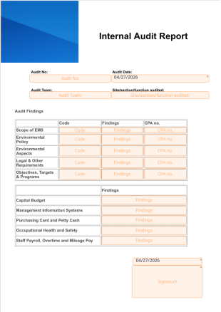 Internal Audit Report Template - PDF Templates