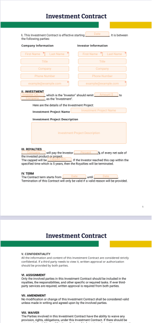 Investment Contract PDF Template