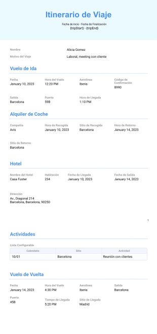 Itinerario de Viaje de Negocios Plantilla - Plantillas PDF