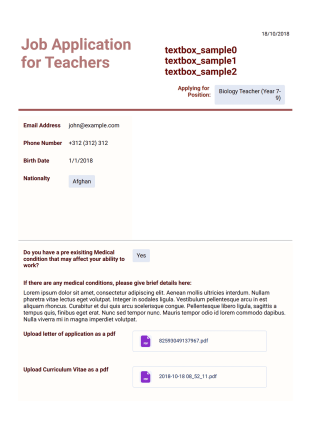 Job Application for Teachers Template - PDF Templates