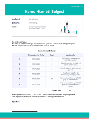 Kamu Hizmeti Belgesi PDF Şablonu