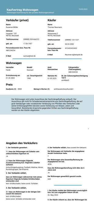 Kaufvertrag Wohnwagen PDF-Vorlage