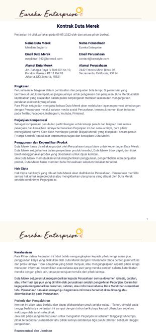 Kontrak Duta Merek Template PDF