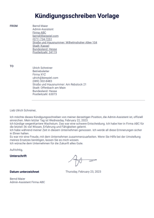 Kündigungsschreiben Vorlage - PDF-Vorlagen