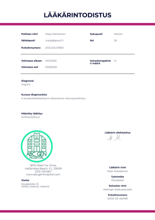 Lääkärintodistus PDF Pohja