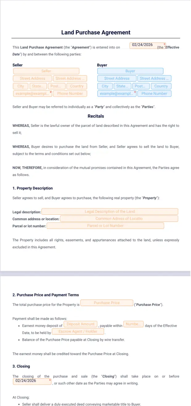 Land Purchase Agreement Template