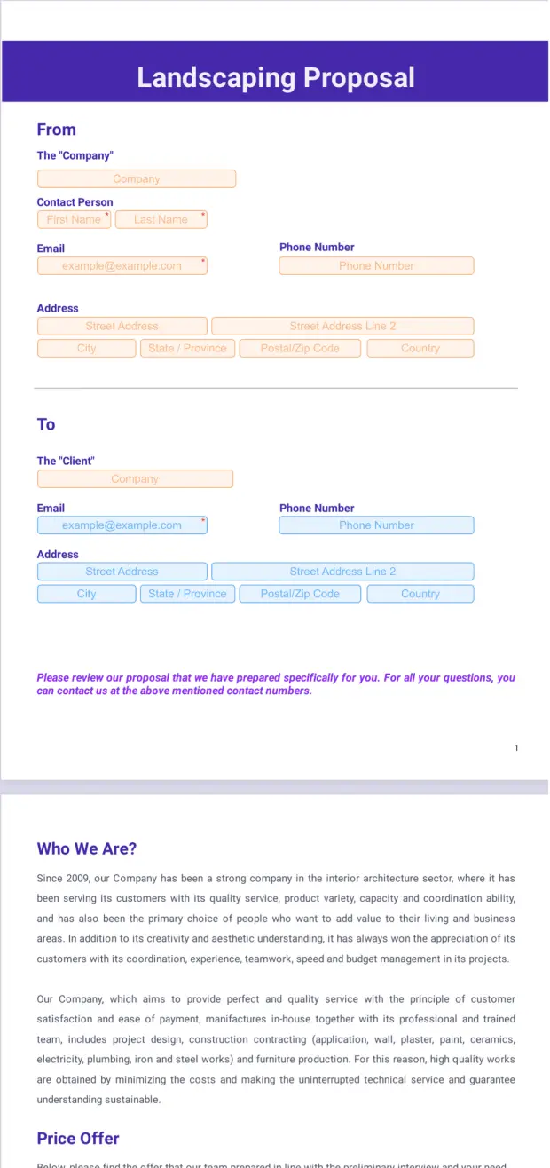 Landscaping Proposal Template