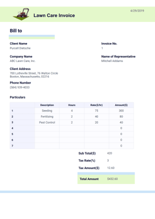 Lawn Care Invoice Template - PDF Templates