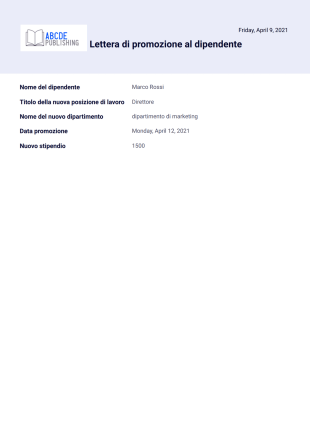 Lettera di promozione al dipendente Template PDF