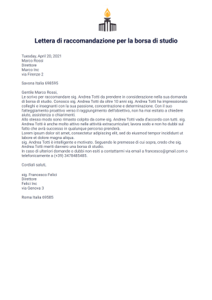 Lettera di raccomandazione per la borsa di studio Template PDF