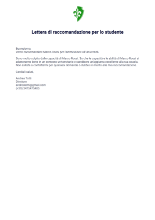 Lettera di Raccomandazione per uno Studente Template PDF