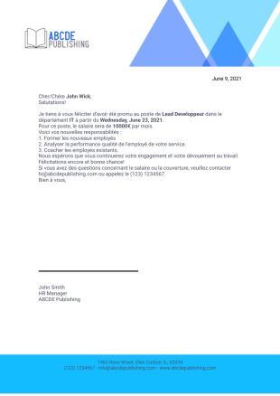 Lettre de promotion de l'employé Modèle PDF