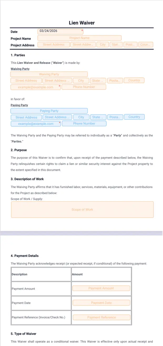 Lien Waiver Template