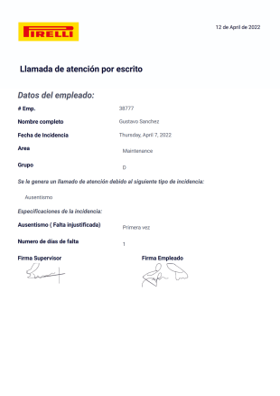 Llamado de atención por escrito Plantilla PDF