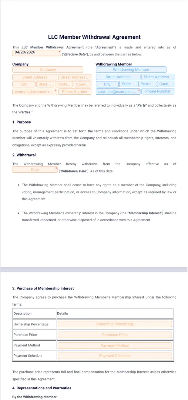 LLC Member Withdrawal Agreement Template