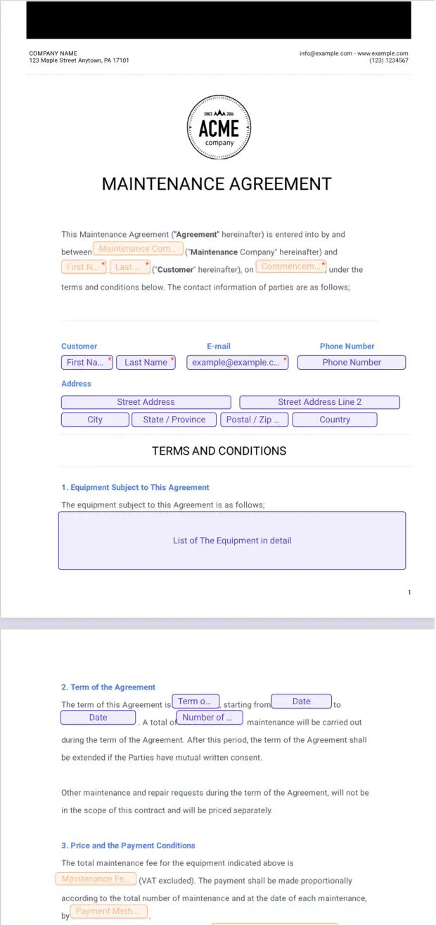 Maintenance Agreement Template