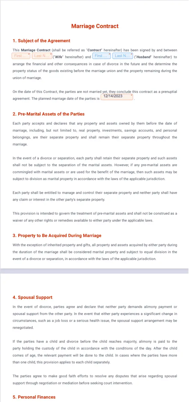 Marriage Contract Template