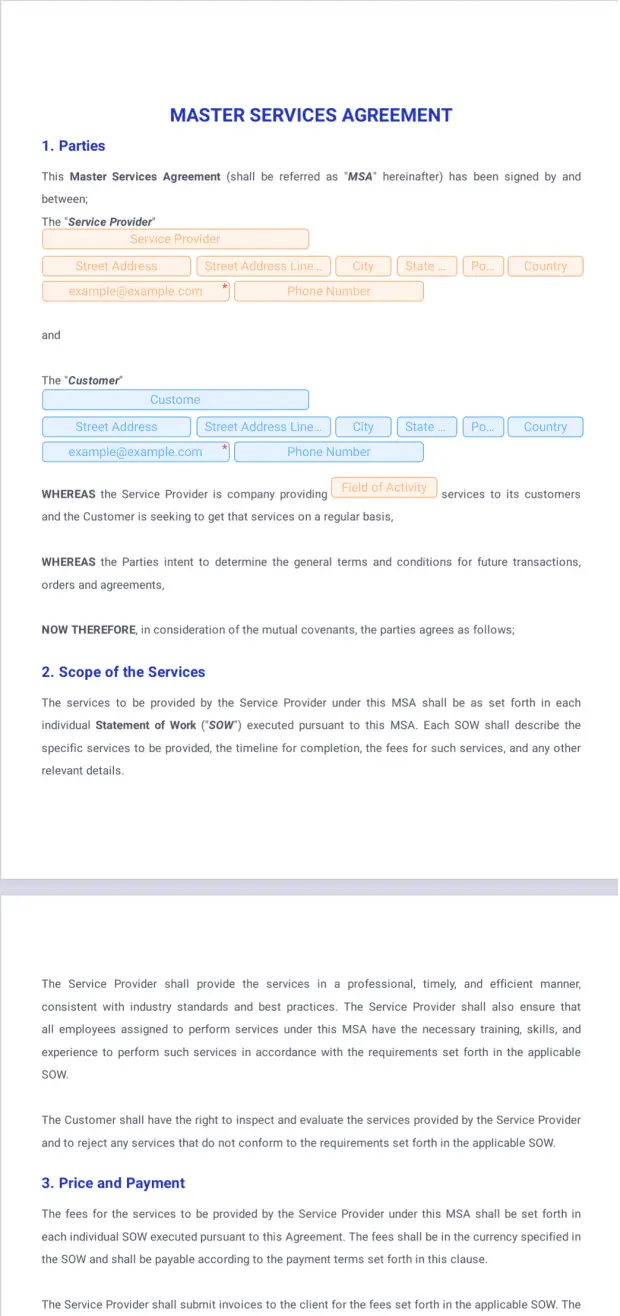 Master Service Agreement Template