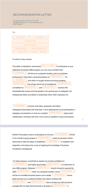 MBA Recommendation Letter PDF Template