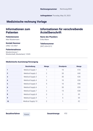 Medizinische Rechnung Vorlage - PDF-Vorlagen