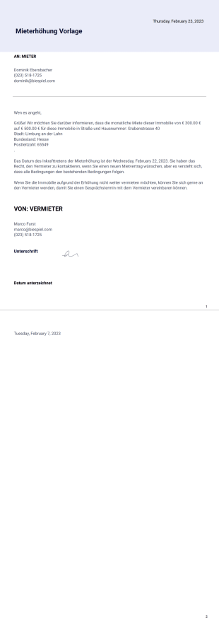 Mieterhöhung Vorlage - PDF-Vorlagen