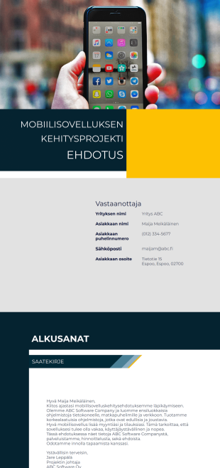 Mobiilisovelluksen kehitysehdotus PDF Pohja